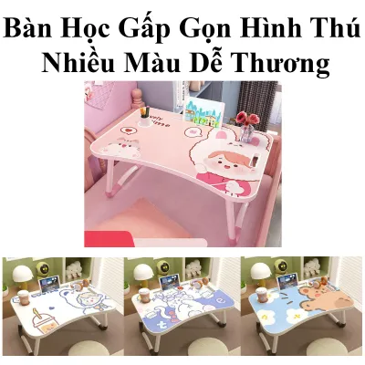 bàn học gấp gọn hình thú có khe cắm điện thoại và khay ly, ngăn kéo rú bàn học gấp gọn hình thú có khe cắm điện thoại và khay ly, ngăn kéo rú
