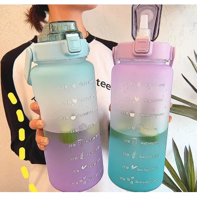 bình nước | bình đựng nước 2 lít có chia vạch báo giờ uống kèm ống hút và miếng dán bình nước | bình đựng nước 2 lít có chia vạch báo giờ uống kèm ống hút và miếng dán
