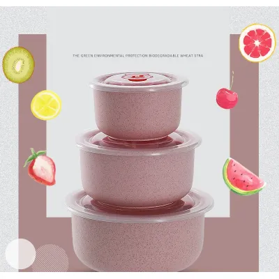 bộ 3 hợp đựng thức ăn, hoa quả lúa mạch có nắp đậy tiện lợi bộ 3 hợp đựng thức ăn, hoa quả lúa mạch có nắp đậy tiện lợi