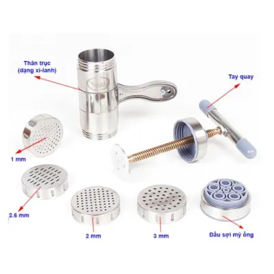 bộ khuôn làm bánh lọt, dụng cụ làm bún mì tươi 5 đầu inox bộ khuôn làm bánh lọt, dụng cụ làm bún mì tươi 5 đầu inox