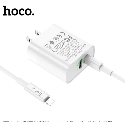 bộ sạc nhanh hoco c80 pd20w qc3.0 2 cổng type-c + usb-a kèm cáp type-c to ip dây dài 1m bộ sạc nhanh hoco c80 pd20w qc3.0 2 cổng type-c + usb-a kèm cáp type-c to ip dây dài 1m