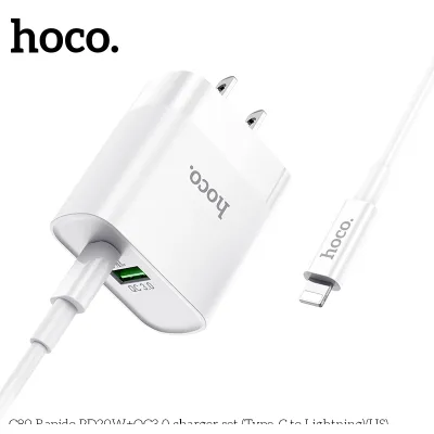 bộ sạc nhanh hoco c80 pd20w qc3.0 2 cổng type-c + usb-a kèm cáp type-c to ip dây dài 1m bộ sạc nhanh hoco c80 pd20w qc3.0 2 cổng type-c + usb-a kèm cáp type-c to ip dây dài 1m