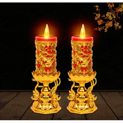 Cặp Đèn Thờ Hình Nến Rồng Phượng Trang Trí Bàn Thờ Cặp Đèn Thờ Hình Nến Rồng Phượng Trang Trí Bàn Thờ