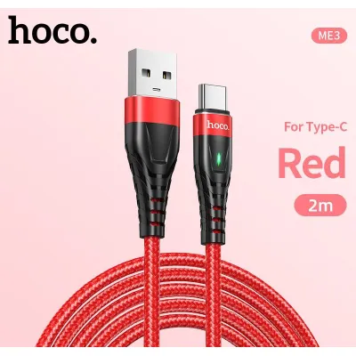 cáp sạc hoco dây dù me3 3a cho type-c có led dây dài 2m cáp sạc hoco dây dù me3 3a cho type-c có led dây dài 2m