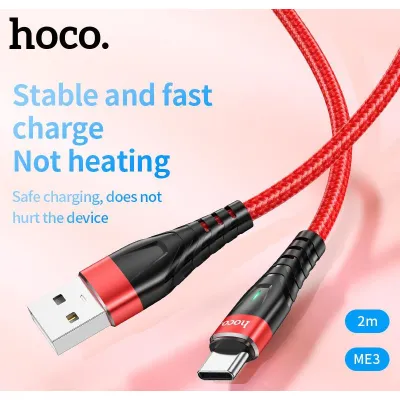 cáp sạc hoco dây dù me3 3a cho type-c có led dây dài 2m cáp sạc hoco dây dù me3 3a cho type-c có led dây dài 2m