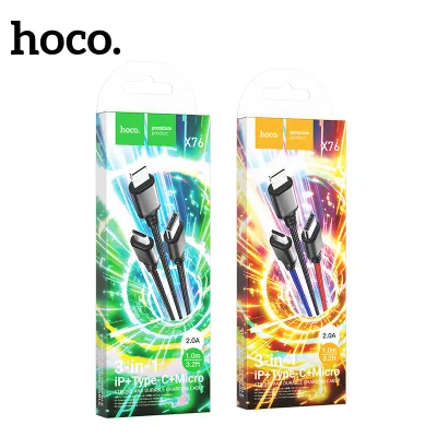 cáp sạc hoco x76 2.0a 3 đầu cổng ip + typec + micro dây dài 1m cáp sạc hoco x76 2.0a 3 đầu cổng ip + typec + micro dây dài 1m