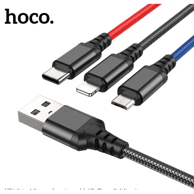 cáp sạc hoco x76 2.0a 3 đầu cổng ip + typec + micro dây dài 1m cáp sạc hoco x76 2.0a 3 đầu cổng ip + typec + micro dây dài 1m