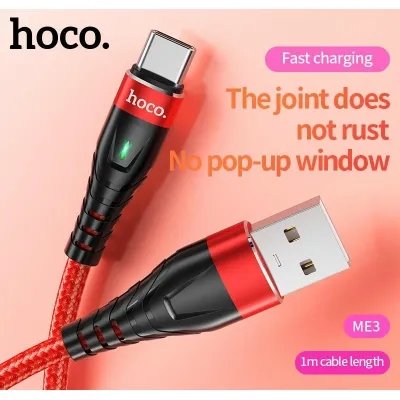 cáp sạc nhanh hoco me3 3a cổng type-c có đèn led cáp sạc nhanh hoco me3 3a cổng type-c có đèn led
