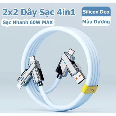 Cáp Sạc Nhanh Pd60W Max Cá Mập Bọc Thép 4 Đầu (1 Usb, 2 Type-C, 1 Ip) Siêu Tiện Lợi Cáp Sạc Nhanh Pd60W Max Cá Mập Bọc Thép 4 Đầu (1 Usb, 2 Type-C, 1 Ip) Siêu Tiện Lợi