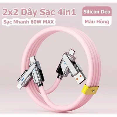 Cáp Sạc Nhanh Pd60W Max Cá Mập Bọc Thép 4 Đầu (1 Usb, 2 Type-C, 1 Ip) Siêu Tiện Lợi Cáp Sạc Nhanh Pd60W Max Cá Mập Bọc Thép 4 Đầu (1 Usb, 2 Type-C, 1 Ip) Siêu Tiện Lợi