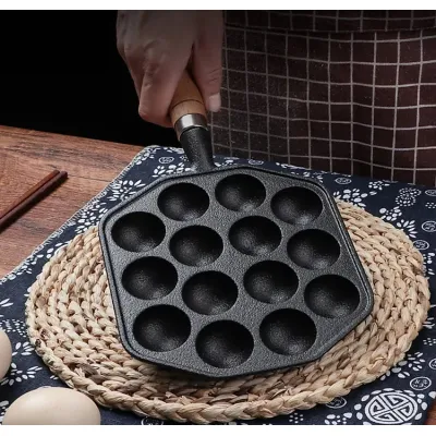 Chảo Gang Nướng Làm Bánh Takoyaki Nhật Bản 14 Lỗ Gang Đúc Nguyên Khối Chảo Gang Nướng Làm Bánh Takoyaki Nhật Bản 14 Lỗ Gang Đúc Nguyên Khối