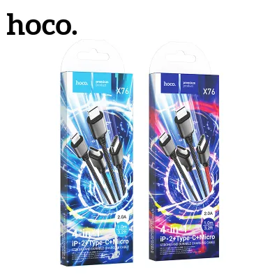 cóc - cáp sạc | cáp sạc hoco x76 super 4 trong 1 2.0a cổng ip * 2 typec micro dây dài 1m cóc - cáp sạc | cáp sạc hoco x76 super 4 trong 1 2.0a cổng ip * 2 typec micro dây dài 1m