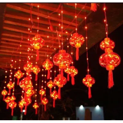 Dây 10 Đèn Lồng Đỏ Trang Trí Tết Năm Mới Dài 3M Thả 80X60CM Dây 10 Đèn Lồng Đỏ Trang Trí Tết Năm Mới Dài 3M Thả 80X60CM