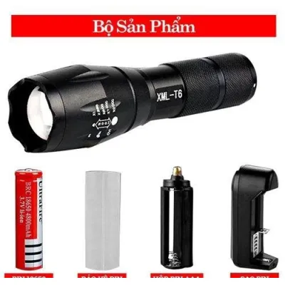 đèn pin t6 đít đỏ có ron cao su chống nước hỗ trợ zoom x2000 siêu sáng kèm pin và sạc đèn pin t6 đít đỏ có ron cao su chống nước hỗ trợ zoom x2000 siêu sáng kèm pin và sạc