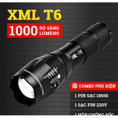 đèn pin t6 đít đỏ có ron cao su chống nước hỗ trợ zoom x2000 siêu sáng kèm pin và sạc đèn pin t6 đít đỏ có ron cao su chống nước hỗ trợ zoom x2000 siêu sáng kèm pin và sạc