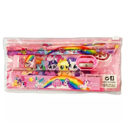 đồ dùng học tập cho bé | set 5 món học tập cho bé (1 thước kẻ, 2 bút chì, 1 đầu chuốt, 1 gôm) kèm túi zip