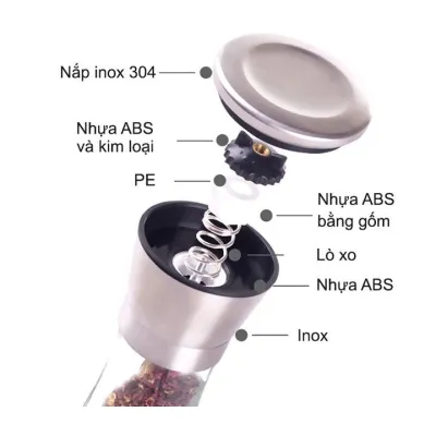 dụng cụ đựng và xay tiêu nắp inox đa năng dụng cụ đựng và xay tiêu nắp inox đa năng