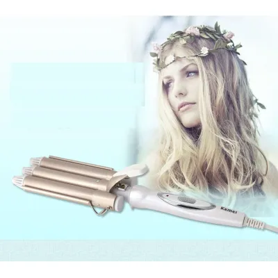 dụng cụ làm đẹp | máy uốn tóc chuyên nghiệp kemei km-1010 3 trục uốn có mức điều chỉnh nhiệt
