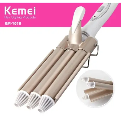 dụng cụ làm đẹp | máy uốn tóc chuyên nghiệp kemei km-1010 3 trục uốn có mức điều chỉnh nhiệt