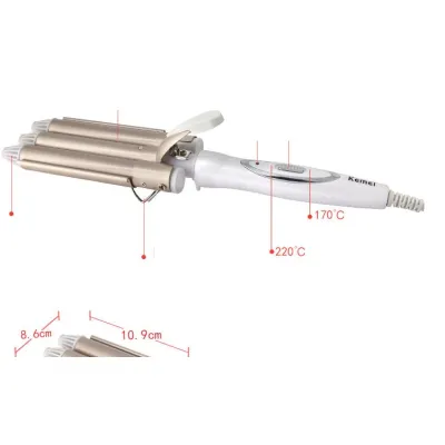 dụng cụ làm đẹp | máy uốn tóc chuyên nghiệp kemei km-1010 3 trục uốn có mức điều chỉnh nhiệt