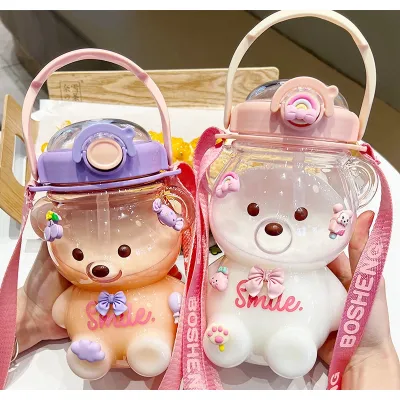 gia dụng nhà bếp | bình đựng nước hình gấu smile siêu dễ thương 1300ml kèm sticker và dây đeo gia dụng nhà bếp | bình đựng nước hình gấu smile siêu dễ thương 1300ml kèm sticker và dây đeo