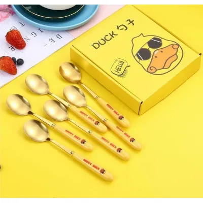 gia dụng nhà bếp | bộ 6 thìa muỗng vàng happy duck vịt vàng cán dài full box gia dụng nhà bếp | bộ 6 thìa muỗng vàng happy duck vịt vàng cán dài full box