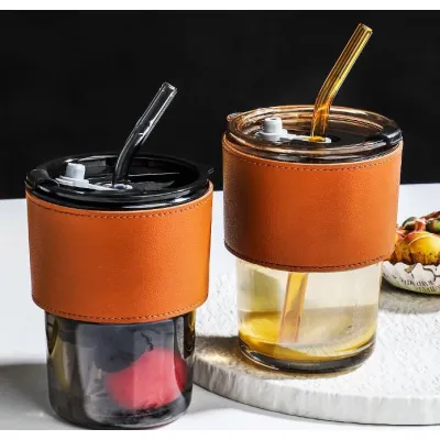 gia dụng nhà bếp | cốc thuỷ tinh gorgous bọc da sang chảnh 450ml kèm ống hút gia dụng nhà bếp | cốc thuỷ tinh gorgous bọc da sang chảnh 450ml kèm ống hút