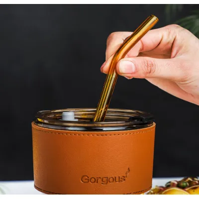 gia dụng nhà bếp | cốc thuỷ tinh gorgous bọc da sang chảnh 450ml kèm ống hút gia dụng nhà bếp | cốc thuỷ tinh gorgous bọc da sang chảnh 450ml kèm ống hút