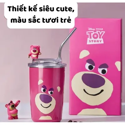 gia dụng nhà bếp | ly giữ nhiệt inox hình gấu hồng strawberry 450ml kèm ống hút inox gia dụng nhà bếp | ly giữ nhiệt inox hình gấu hồng strawberry 450ml kèm ống hút inox