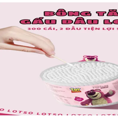 hộp 300 cây tăm bông hình gấu dâu siêu dễ thương hộp 300 cây tăm bông hình gấu dâu siêu dễ thương