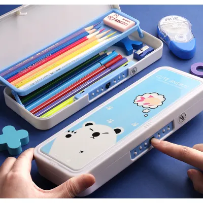 hộp bút học sinh đa năng 2 tầng có nút khóa tiện lợi 22x8cm hộp bút học sinh đa năng 2 tầng có nút khóa tiện lợi 22x8cm