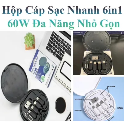 hộp cáp sạc nhanh 6in1 60w đa năng nhỏ gọn tích hợp 4 đầu sạc rời