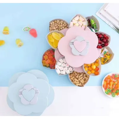 hộp đựng hoa quả, mứt, bánh kẹo 2 tầng 10 cánh xoay 360 độ kèm giá đỡ điện thoại hình bông mai hộp đựng hoa quả, mứt, bánh kẹo 2 tầng 10 cánh xoay 360 độ kèm giá đỡ điện thoại hình bông mai