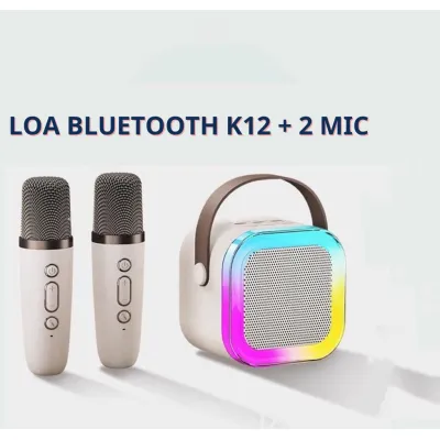 Loa Karaoke Bluetooth Mini K12 Có Đèn Led Kèm 2 Mic Không Dây Hát Hay Loa Karaoke Bluetooth Mini K12 Có Đèn Led Kèm 2 Mic Không Dây Hát Hay