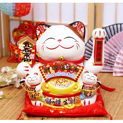 mèo thần tài gốm sứ - tượng mèo thần tài gốm 20cm mèo thần tài gốm sứ - tượng mèo thần tài gốm 20cm