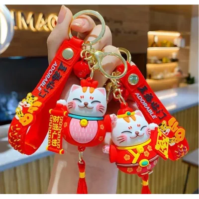 móc khóa mèo thần tài size lớn có chuông, dây silicone và phụ kiện móc khóa mèo thần tài size lớn có chuông, dây silicone và phụ kiện