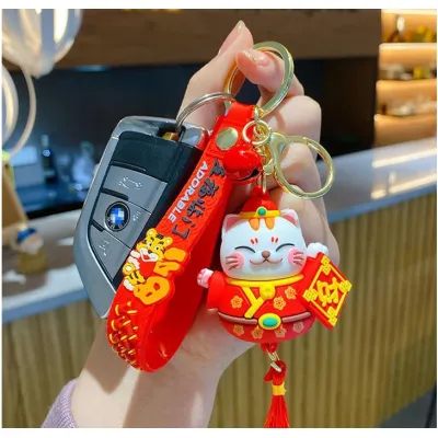 móc khóa mèo thần tài size lớn có chuông, dây silicone và phụ kiện móc khóa mèo thần tài size lớn có chuông, dây silicone và phụ kiện