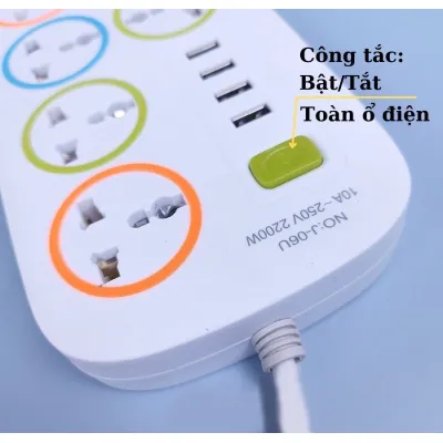 ổ điện 6 ổ cắm 4 cổng usb dài 1.6m 2200w đa năng có công tắc ổ điện 6 ổ cắm 4 cổng usb dài 1.6m 2200w đa năng có công tắc