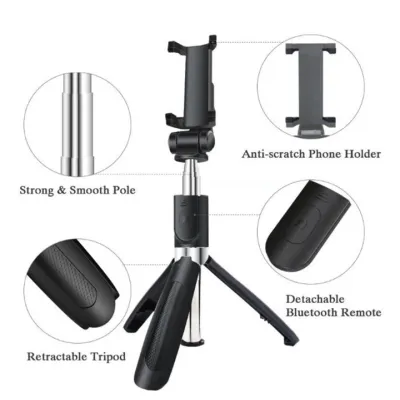 phụ kiện camera - máy ảnh | gậy chụp hình bluetooth selfie stick 3 chân l01 đầu xoay 360 độ kèm remote bluetooth