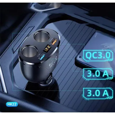 tẩu sạc trên ô tô | cốc sạc nhanh cho xe hơi hoco hk22 3a qc3.0 18w 2 cổng sạc mở rộng và 2 cổng usb có lcd tẩu sạc trên ô tô | cốc sạc nhanh cho xe hơi hoco hk22 3a qc3.0 18w 2 cổng sạc mở rộng và 2 cổng usb có lcd