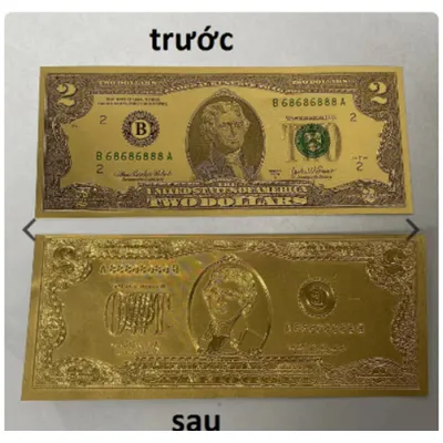 Tiền 2 Usd Plastic Mạ Vàng 1 Mặt Độc Đáo Sáng Tạo 15.5x6.5Cm Tiền 2 Usd Plastic Mạ Vàng 1 Mặt Độc Đáo Sáng Tạo 15.5x6.5Cm