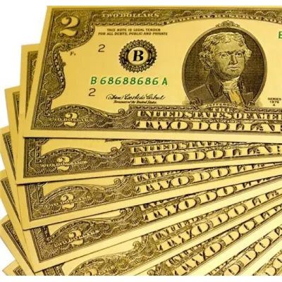 Tiền 2 Usd Plastic Mạ Vàng 1 Mặt Độc Đáo Sáng Tạo 15.5x6.5Cm Tiền 2 Usd Plastic Mạ Vàng 1 Mặt Độc Đáo Sáng Tạo 15.5x6.5Cm