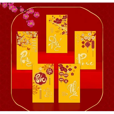 trang trí nhà cửa | set 6 bao lì xì tết chữ mạ vàng trang trí nhà cửa | set 6 bao lì xì tết chữ mạ vàng