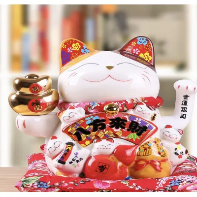 trang trí nhà cửa | tượng mèo thần tài gốm men vẫy tay 24cm loại lớn kèm đệm đỏ và dây nguồn trang trí nhà cửa | tượng mèo thần tài gốm men vẫy tay 24cm loại lớn kèm đệm đỏ và dây nguồn