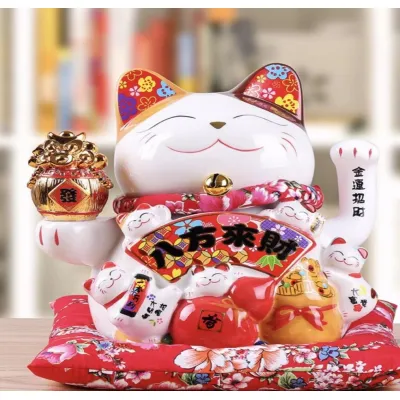 trang trí nhà cửa | tượng mèo thần tài gốm men vẫy tay 24cm loại lớn kèm đệm đỏ và dây nguồn trang trí nhà cửa | tượng mèo thần tài gốm men vẫy tay 24cm loại lớn kèm đệm đỏ và dây nguồn