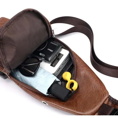 túi đeo chéo bằng da cao cấp 3 ngăn có khe sạc điện thoại