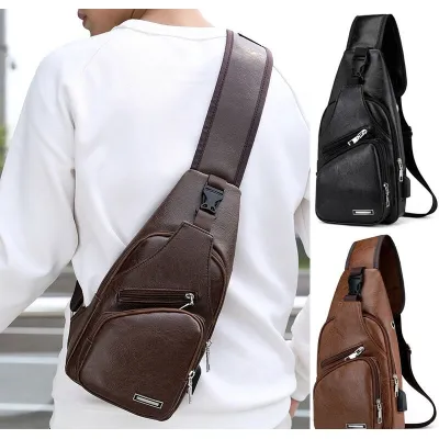 túi đeo chéo bằng da cao cấp 3 ngăn có khe sạc điện thoại