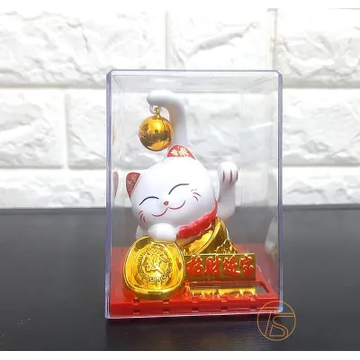 tượng mèo thần tài đuôi dài ôm thỏi vàng 12x9x9cm