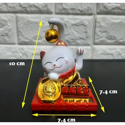 tượng mèo thần tài đuôi dài ôm thỏi vàng 12x9x9cm
