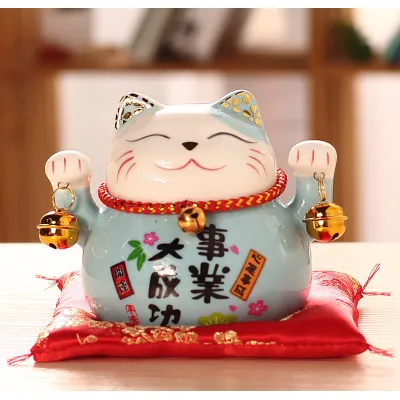 tượng mèo thần tài gốm men 12cm phát tài, phát lộc kèm đệm đỏ tượng mèo thần tài gốm men 12cm phát tài, phát lộc kèm đệm đỏ
